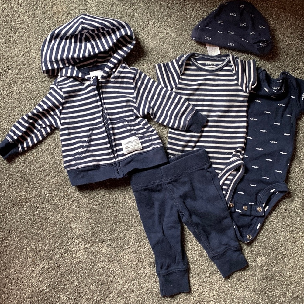 Carter’s Newborn Boy Outfit Take Home Hat Jacket Onesies Pants